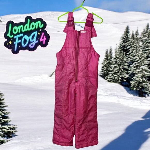Vtg London Fog Girls Size 4 Pink Nylon Snow Bib Overalls W/Adjustable Straps - Picture 1 of 13